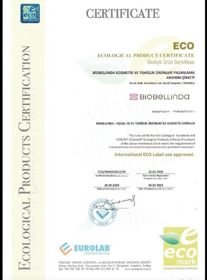 Biobellinda Ecobel Sertfifikası